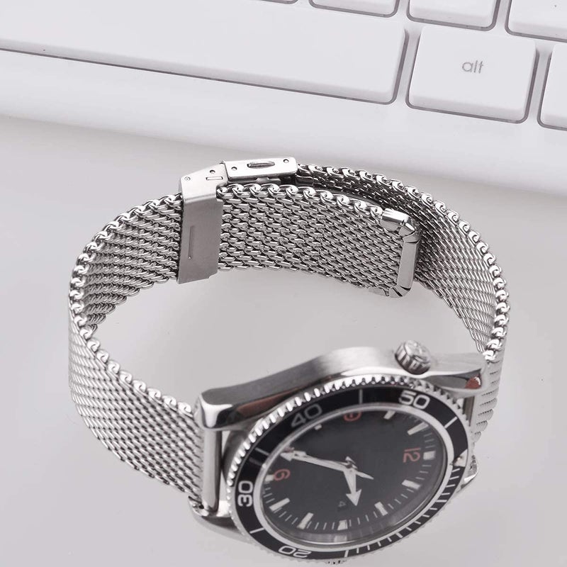 EACHE Stainless Steel Thick Mesh Watch Band For Men Heavy Duty Metal Mesh Watch Strap Adjustable Length Silver 20mm - Image 5